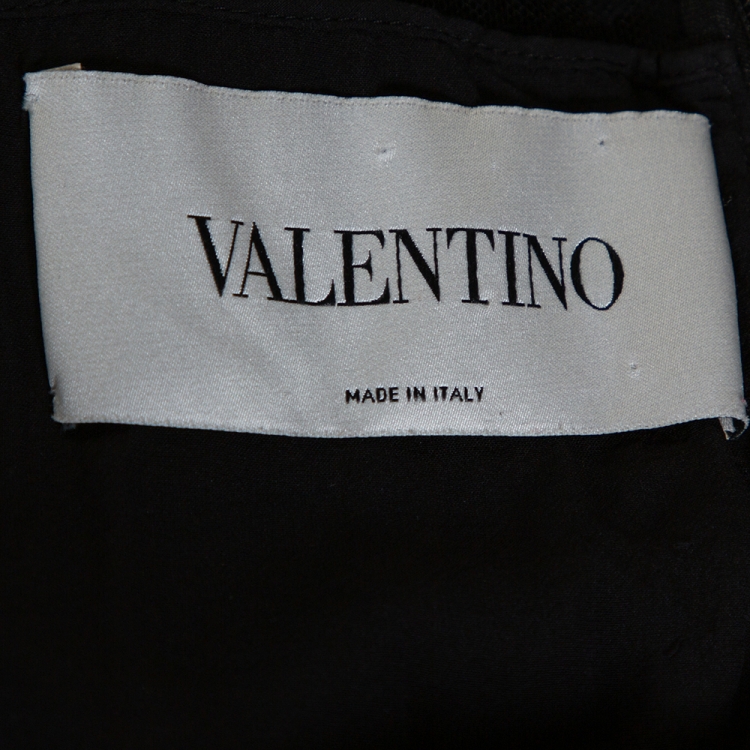 Pre Owned Valentino Black Lace & Wool Collared A-Line Dress M 