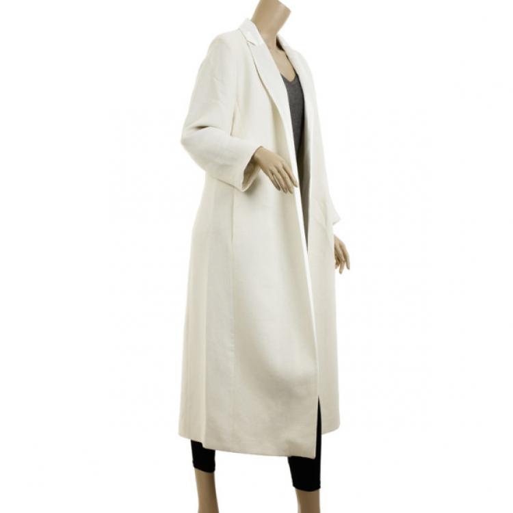 Pre Owned Valentino Cream Silk Wool Long Coat L