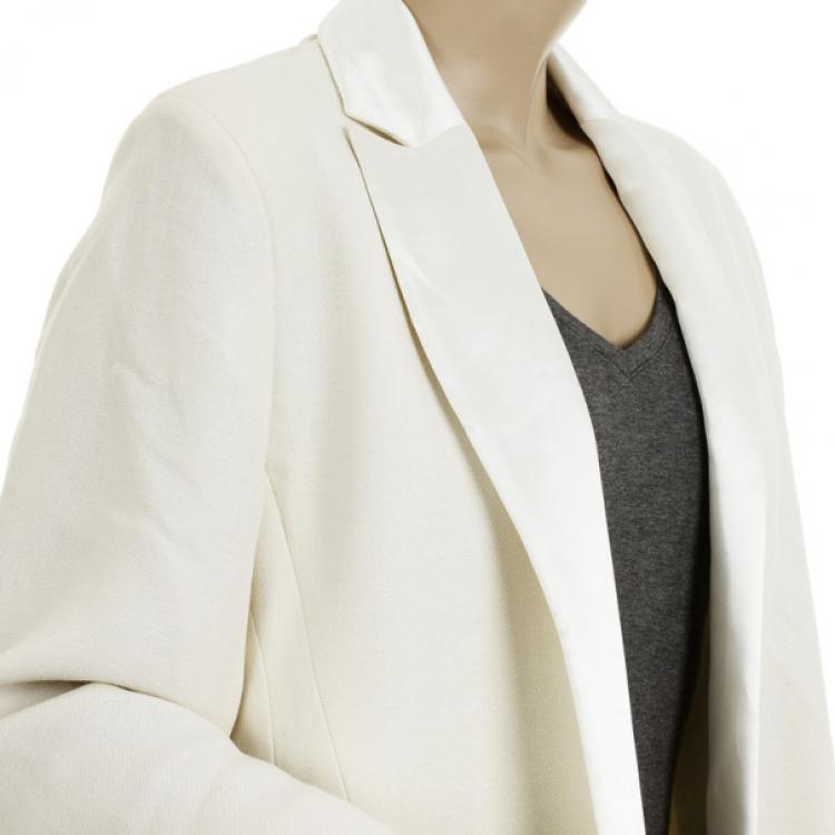 Pre Owned Valentino Cream Silk Wool Long Coat L