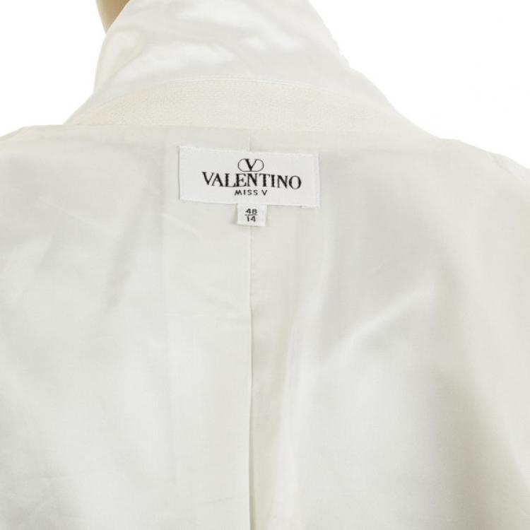 Pre Owned Valentino Cream Silk Wool Long Coat L