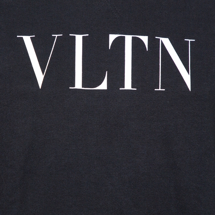 Pre Owned Valentino Black Cotton Knit VLTN Print Sweatshirt S