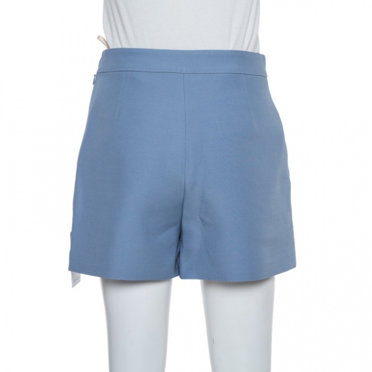 Pre Owned Valentino Powder Blue Wool VGOLD High Waist Shorts S