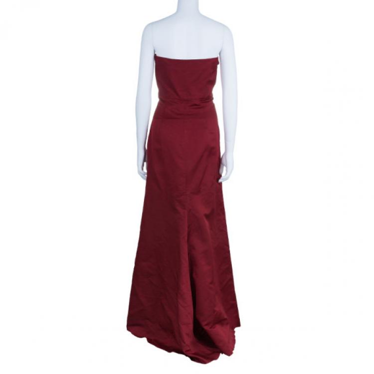 Pre Owned Valentino Strapless Rosette Detail Silk Gown M