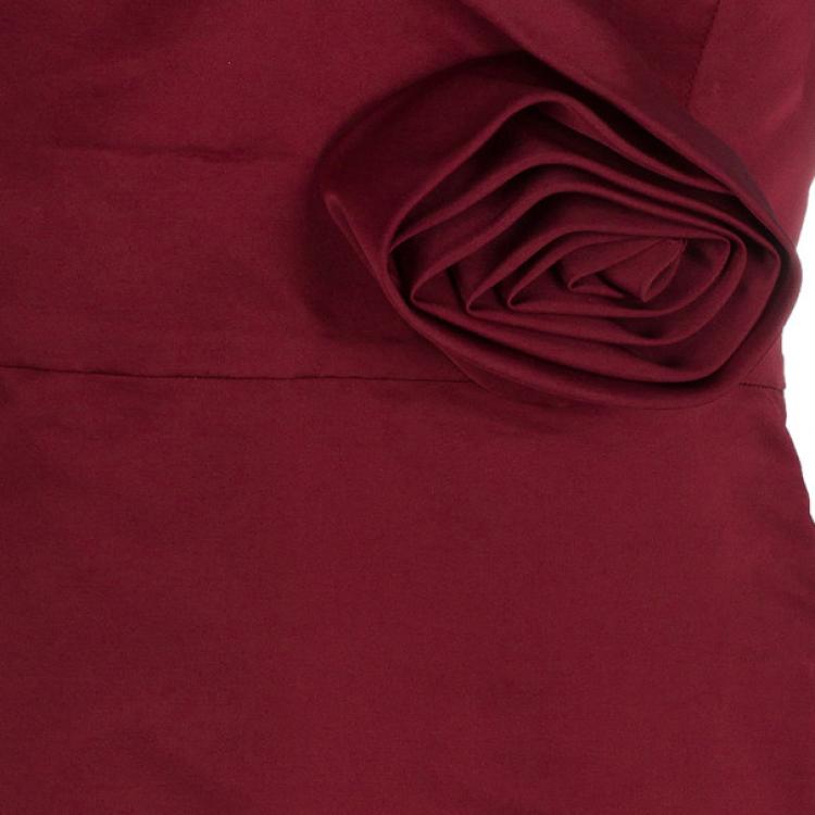 Pre Owned Valentino Strapless Rosette Detail Silk Gown M