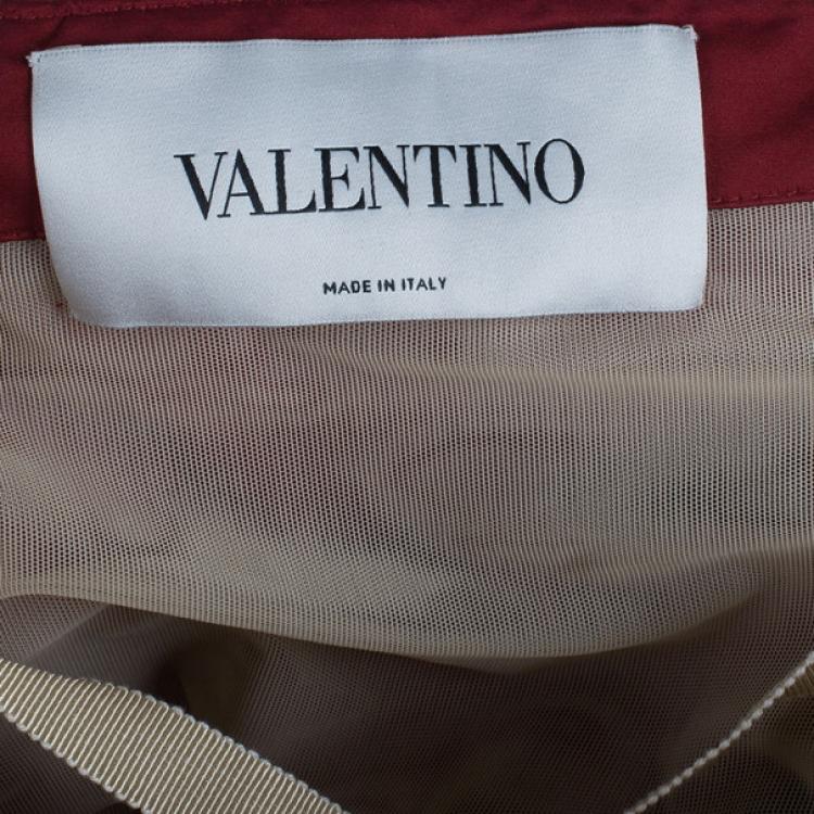 Pre Owned Valentino Strapless Rosette Detail Silk Gown M
