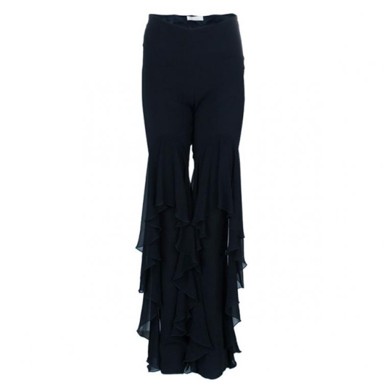 Pre Owned Valentino Black Ruffle Short Long Hem Pants M