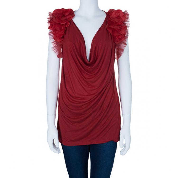 Pre Owned Valentino Floral Embellished Shoulder Top M