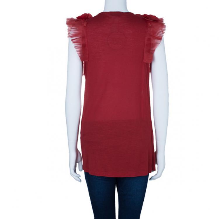 Pre Owned Valentino Floral Embellished Shoulder Top M