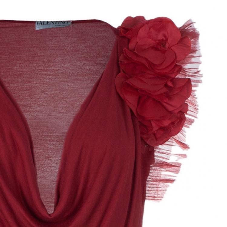 Pre Owned Valentino Floral Embellished Shoulder Top M