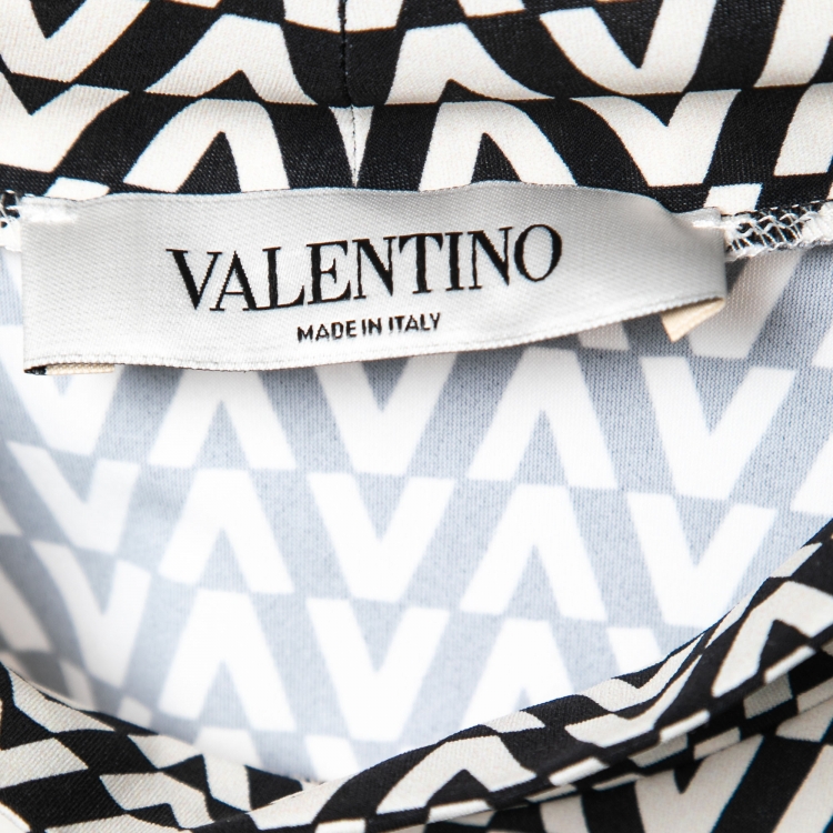 Pre Owned Valentino Black Printed Stretch-Jersey High-Neck Top M
