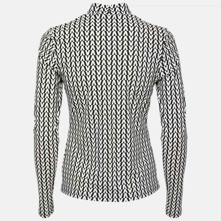 Pre Owned Valentino Black Printed Stretch-Jersey High-Neck Top M