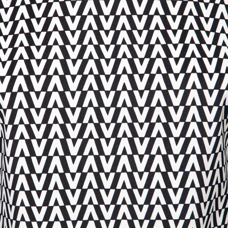 Pre Owned Valentino Black Printed Stretch-Jersey High-Neck Top M