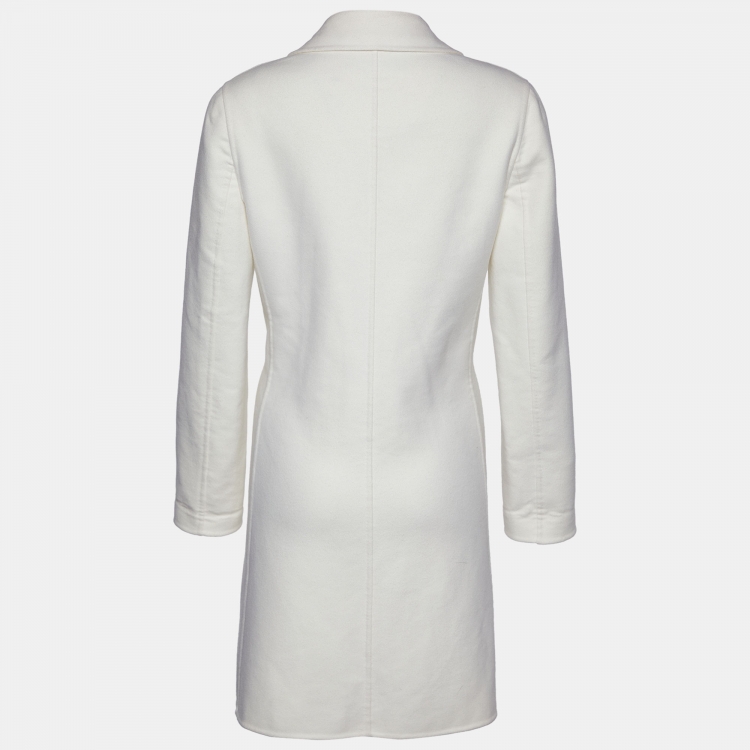 Pre Owned Valentino Ivory White Wool & Angora Button Front Coat M