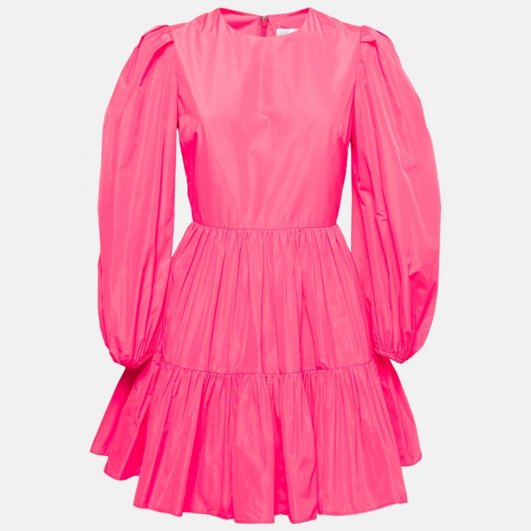 Pre Owned Valentino Pink Synthetic Puff-Sleeve Tiered Dress S