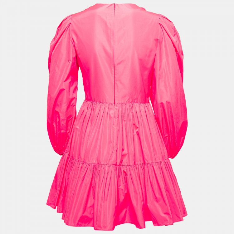 Pre Owned Valentino Pink Synthetic Puff-Sleeve Tiered Dress S
