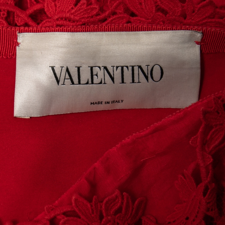 Pre Owned Valentino Red Guipure Lace Strapless Gown S