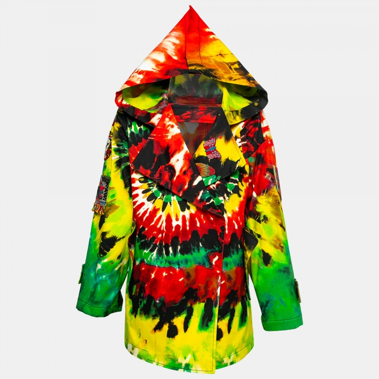 Pre Owned Valentino Multicolor Tye-Dye Print Cotton Embellished Hooded Jacket M