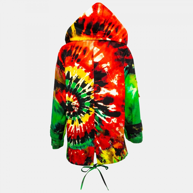 Pre Owned Valentino Multicolor Tye-Dye Print Cotton Embellished Hooded Jacket M