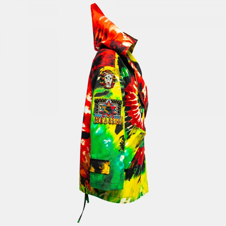 Pre Owned Valentino Multicolor Tye-Dye Print Cotton Embellished Hooded Jacket M