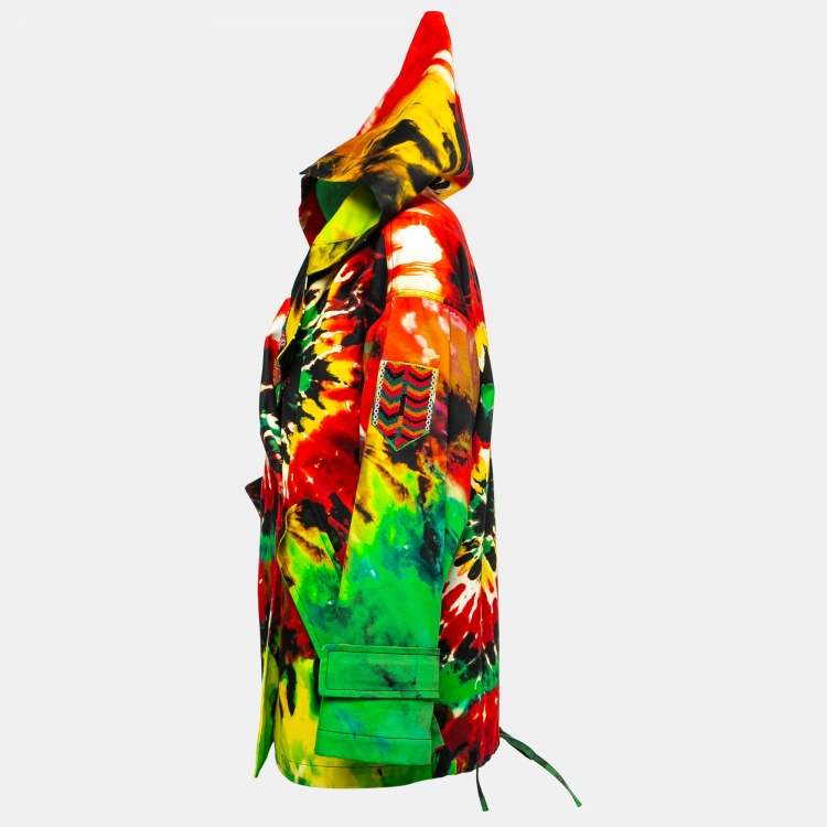 Pre Owned Valentino Multicolor Tye-Dye Print Cotton Embellished Hooded Jacket M
