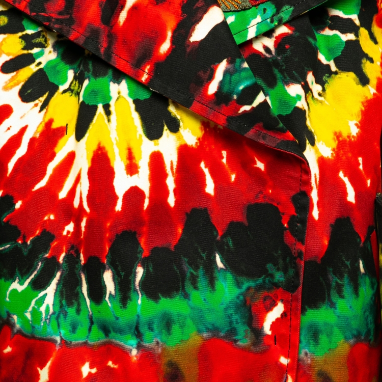 Pre Owned Valentino Multicolor Tye-Dye Print Cotton Embellished Hooded Jacket M