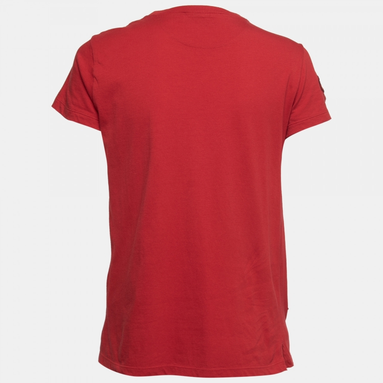 Pre Owned Valentino Red Jersey Butterfly Appliqué T-Shirt S