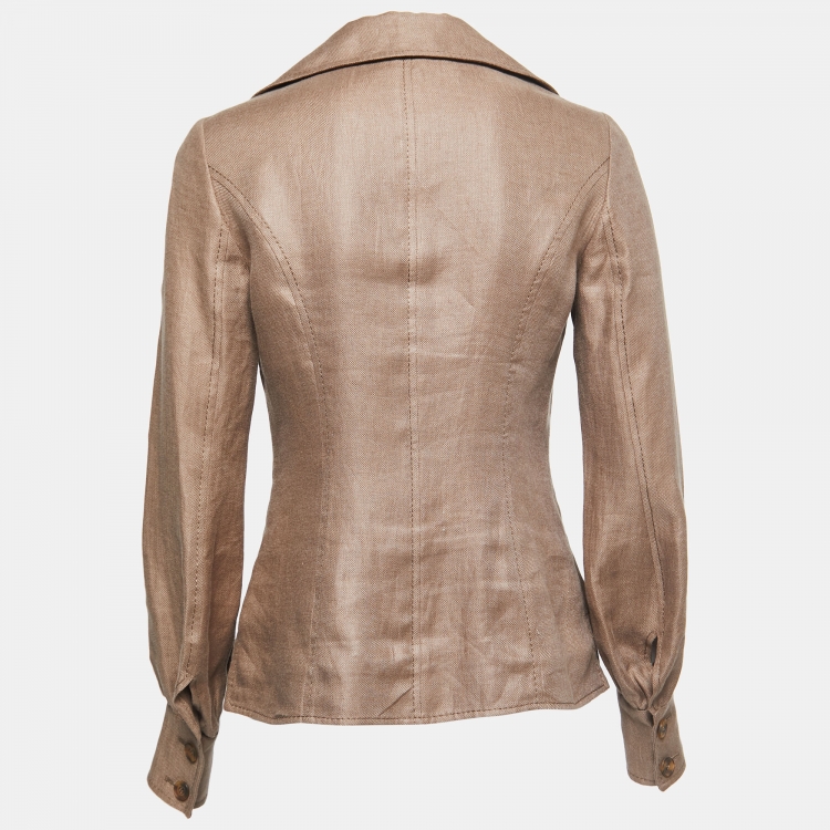 Pre Owned Valentino Brown Linen Hook Front Jacket S