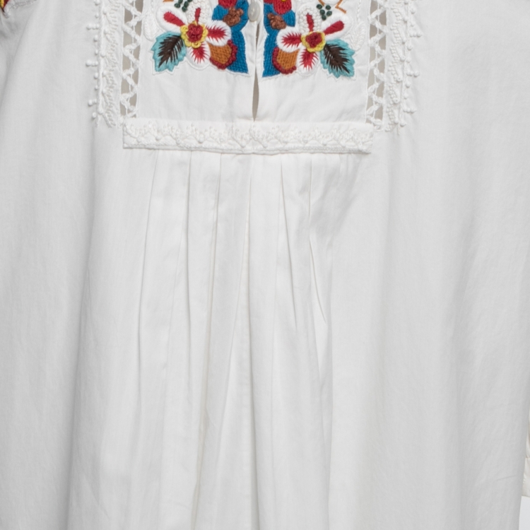 Pre Owned Valentino White Cotton Butterfly Embroidered Tunic Dress M