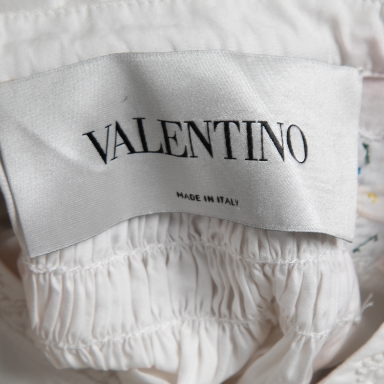 Pre Owned Valentino White Cotton Butterfly Embroidered Tunic Dress M