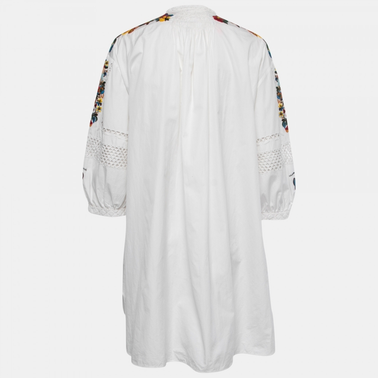 Pre Owned Valentino White Cotton Butterfly Embroidered Tunic Dress M