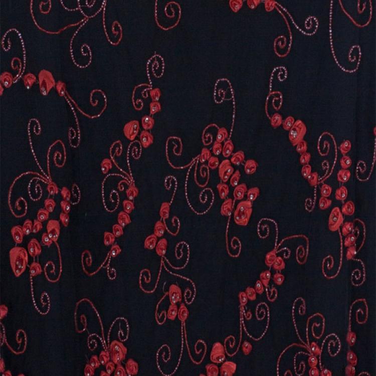 Pre Owned Valentino Black/Red Embellished Top And Skirt Set M