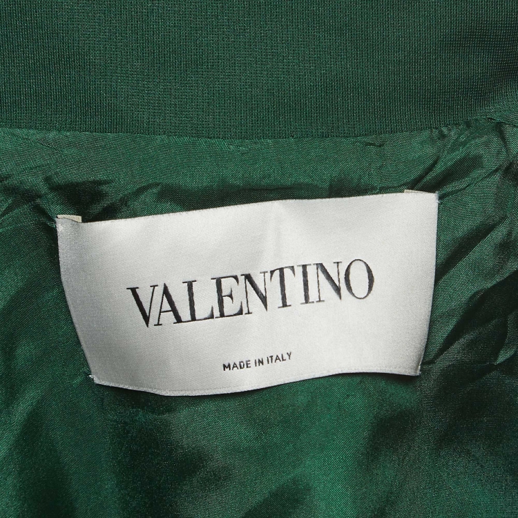 Pre Owned Valentino Green Embroidered Silk and Jersey Zipper Mini Dress M