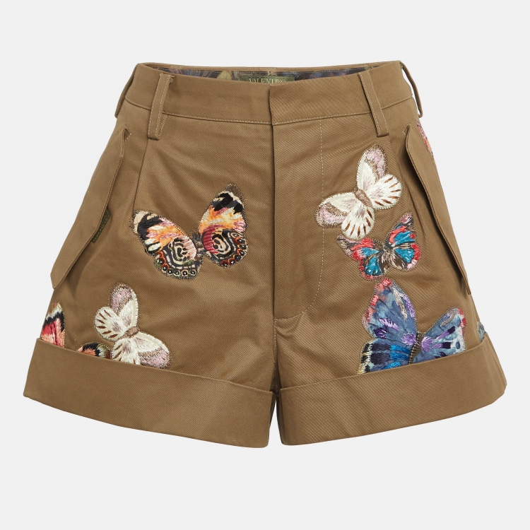 Pre Owned Valentino Green Embroidered Cotton Shorts S