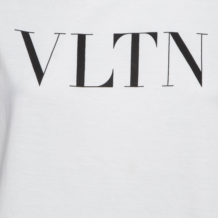 Pre Owned Valentino White VLTN Printed Cotton T-Shirt XS
