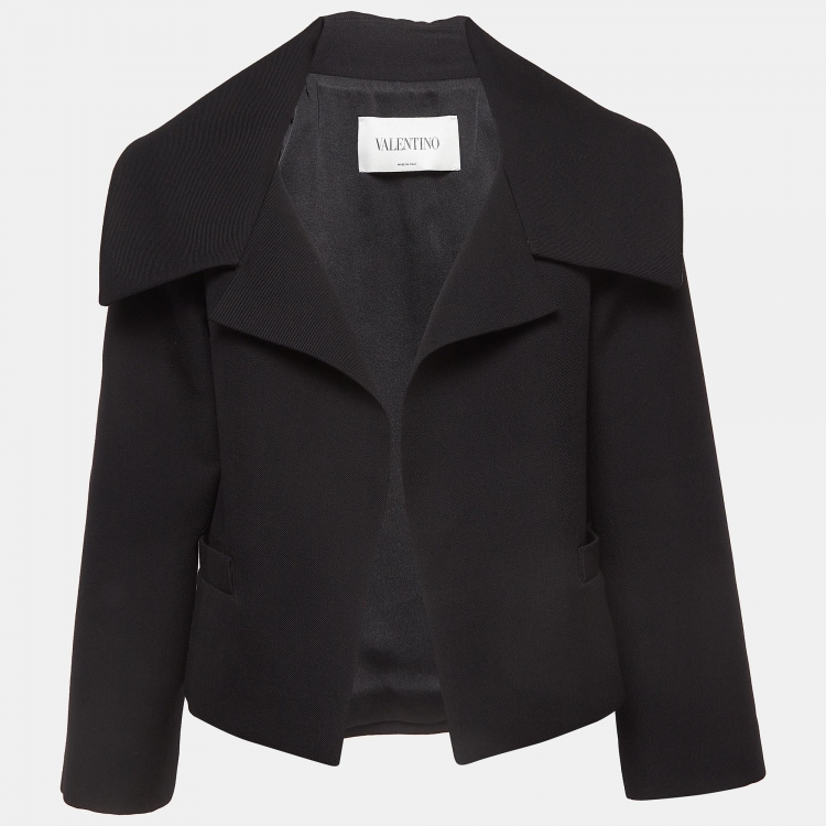 Pre Owned Valentino Black Gabardine Wool Crop Jacket M