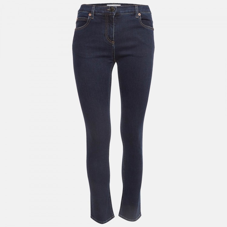 Pre Owned Valentino Dark Blue Denim Pocket Detailed Jeans M Waist 28