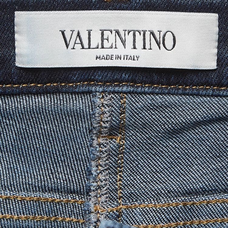 Pre Owned Valentino Dark Blue Denim Pocket Detailed Jeans M Waist 28