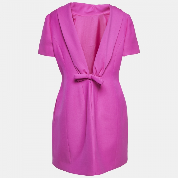 Valentino Pink Crepe Open Back Bow Detail Mini Dress L