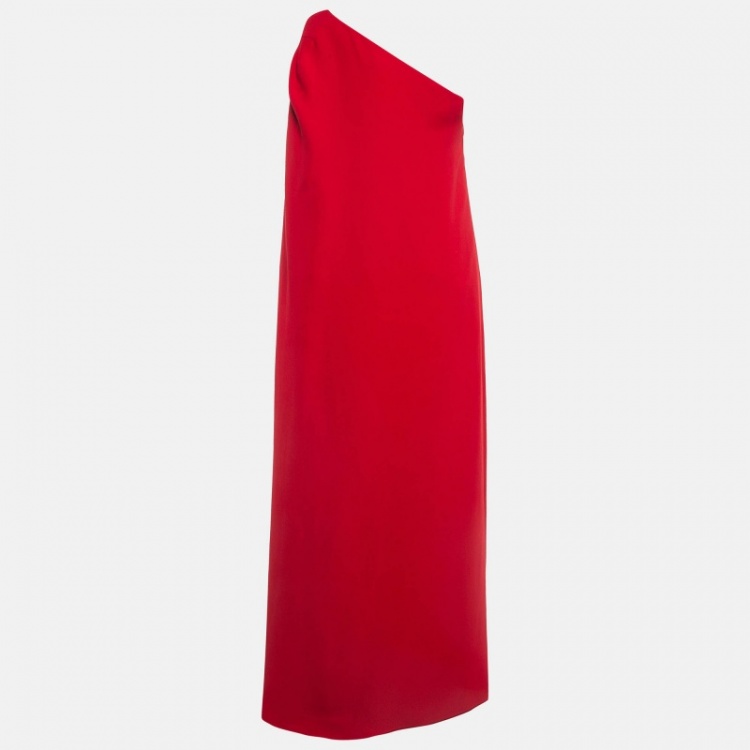 Pre Owned Valentino Red Silk One Shoulder Maxi Dress L