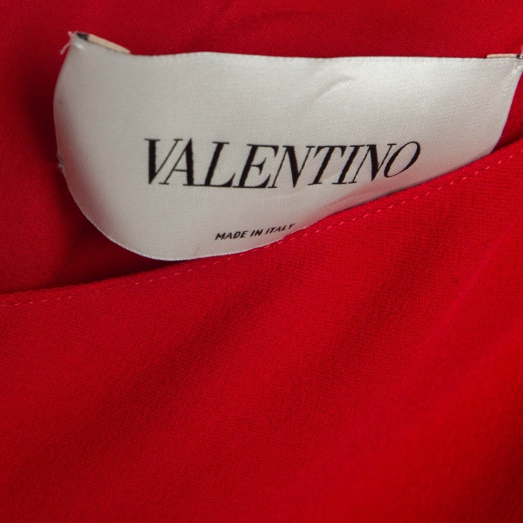 Pre Owned Valentino Red Silk One Shoulder Maxi Dress L