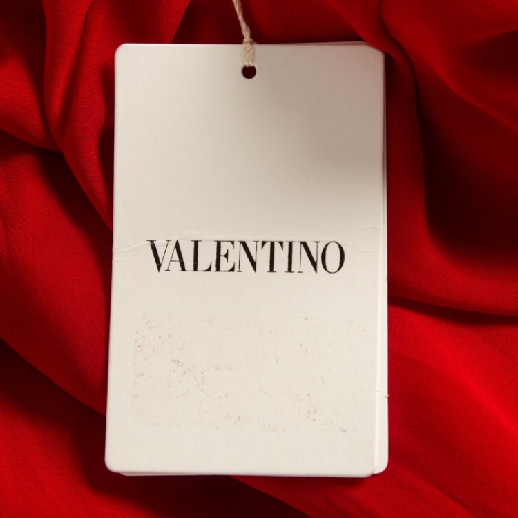 Pre Owned Valentino Red Silk One Shoulder Maxi Dress L