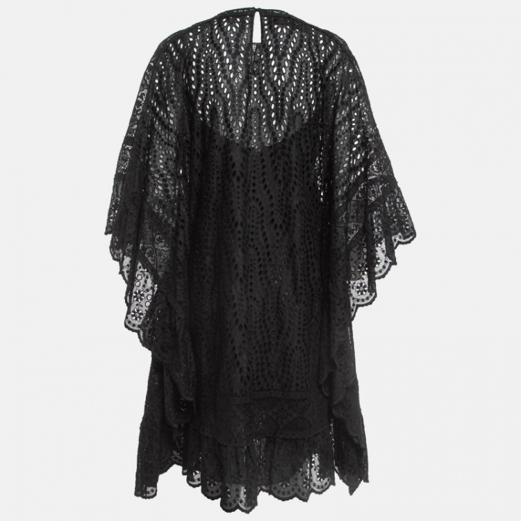 Pre Owned Valentino Black Eyelet Embroidered Cotton Kaftan M
