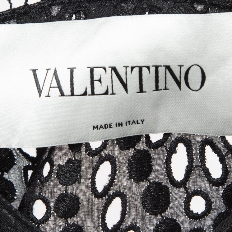 Pre Owned Valentino Black Eyelet Embroidered Cotton Kaftan M