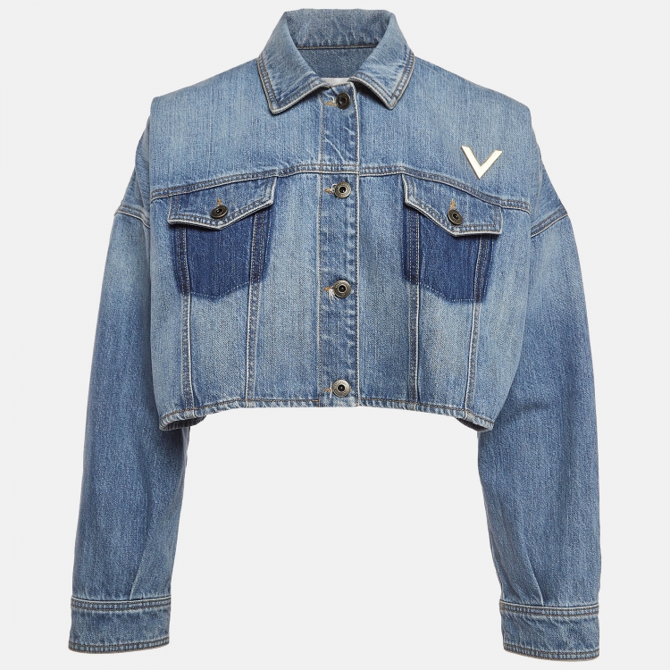 Pre Owned Valentino Blue V Metal Embellished Denim Crop Jacket S