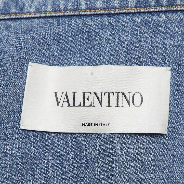 Pre Owned Valentino Blue V Metal Embellished Denim Crop Jacket S