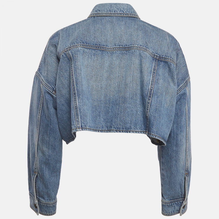 Pre Owned Valentino Blue V Metal Embellished Denim Crop Jacket S