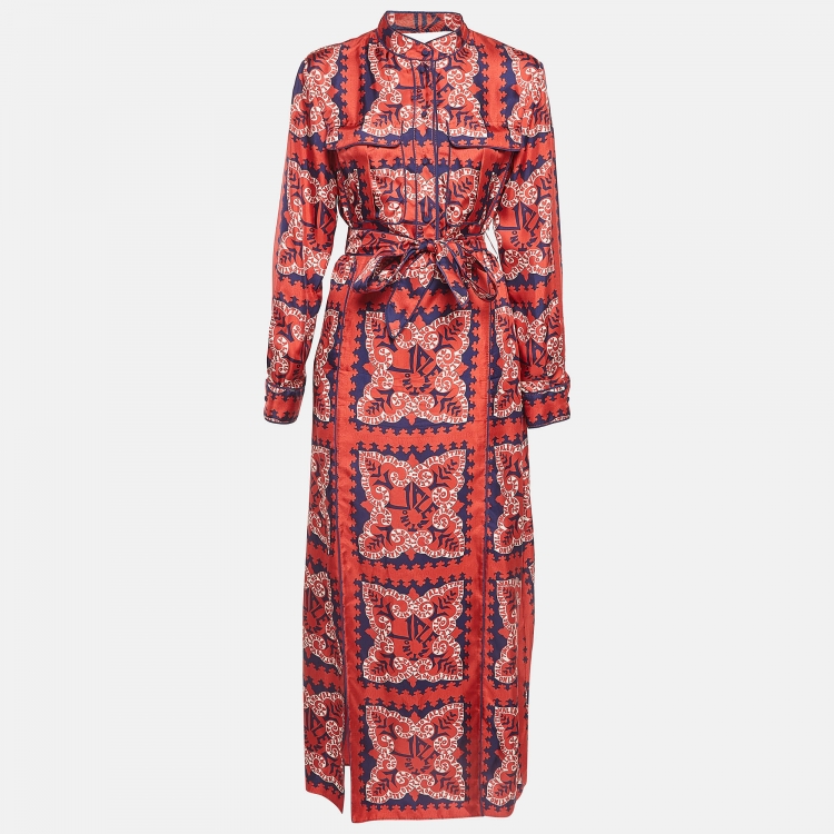 Pre Owned Valentino Multicolor Printed Silk Maxi Shirt Dress L