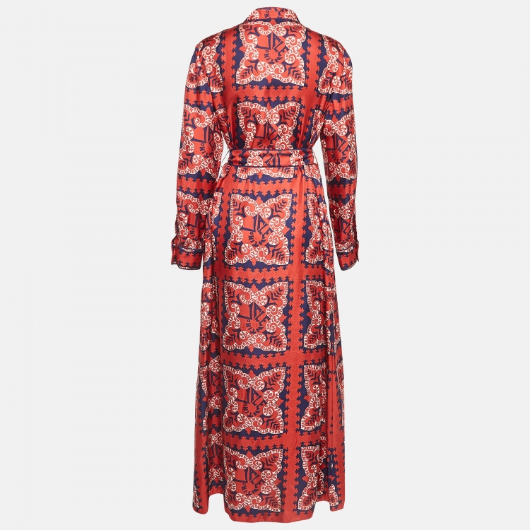 Pre Owned Valentino Multicolor Printed Silk Maxi Shirt Dress L