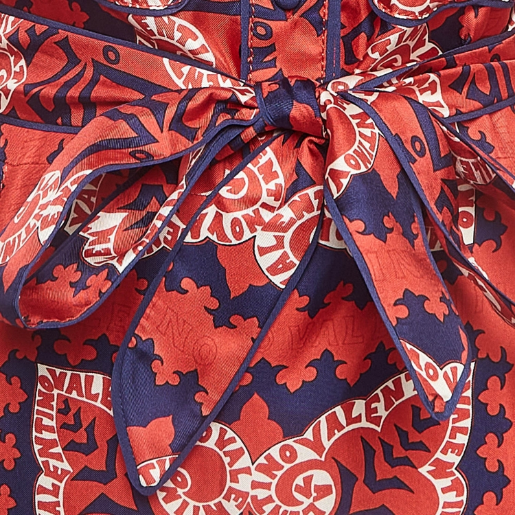 Pre Owned Valentino Multicolor Printed Silk Maxi Shirt Dress L