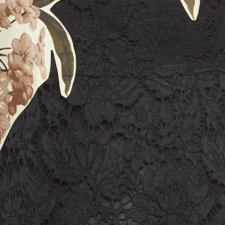 Pre Owned Valentino Black Floral Applique Lace  Maxi Dress M